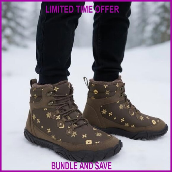 Women's Zero Drop Barefoot Hiking Boots Waterproof Snow Boots Slip On - Picture 4 of 8